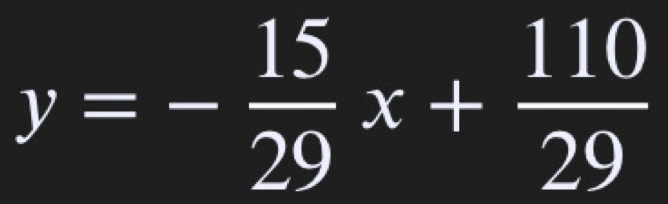 y=- 15/29 x+ 110/29 