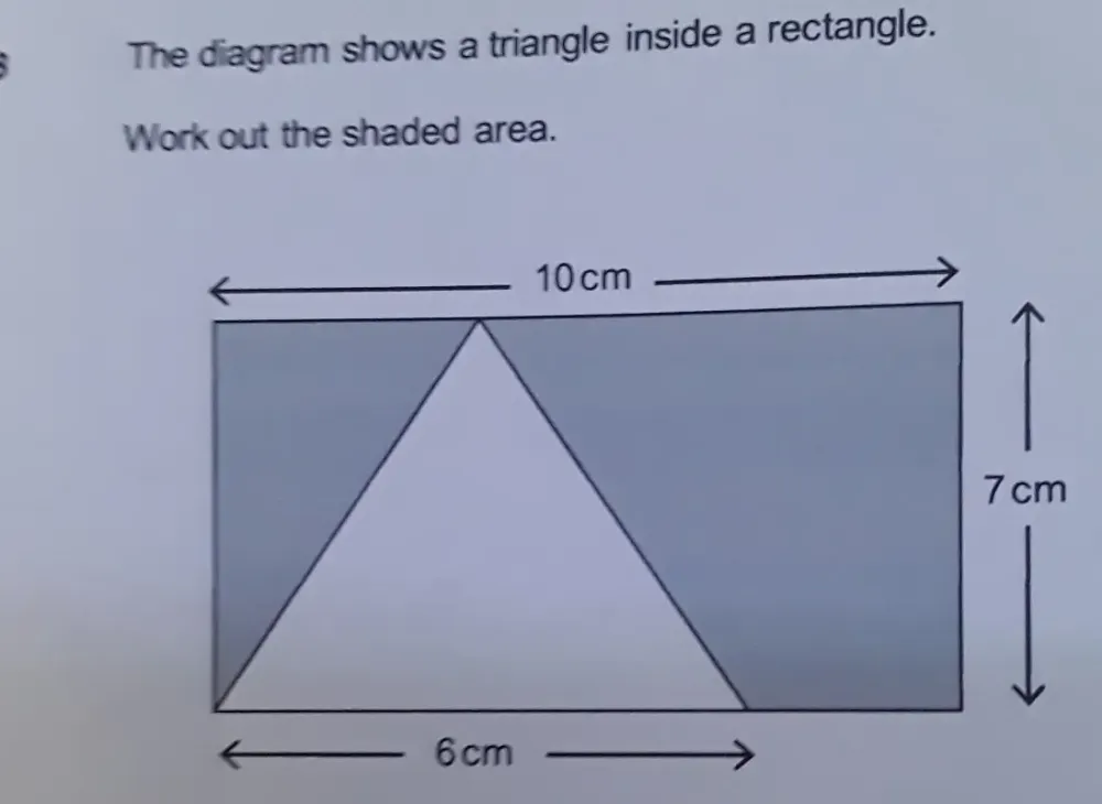 Solved: The diagram shows a triangle inside a rectangle. Work out the ...
