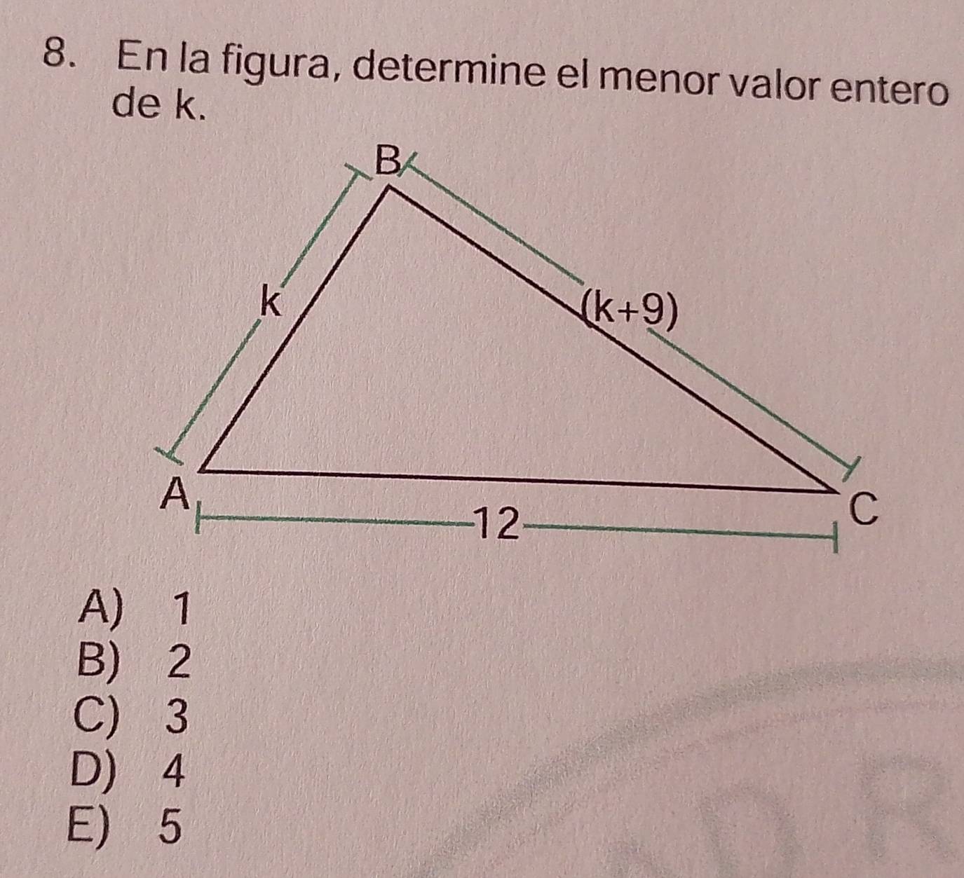 En la figura, determine el menor valor entero
de k.
A) 1
B) 2
C) 3
D) 4
E) 5