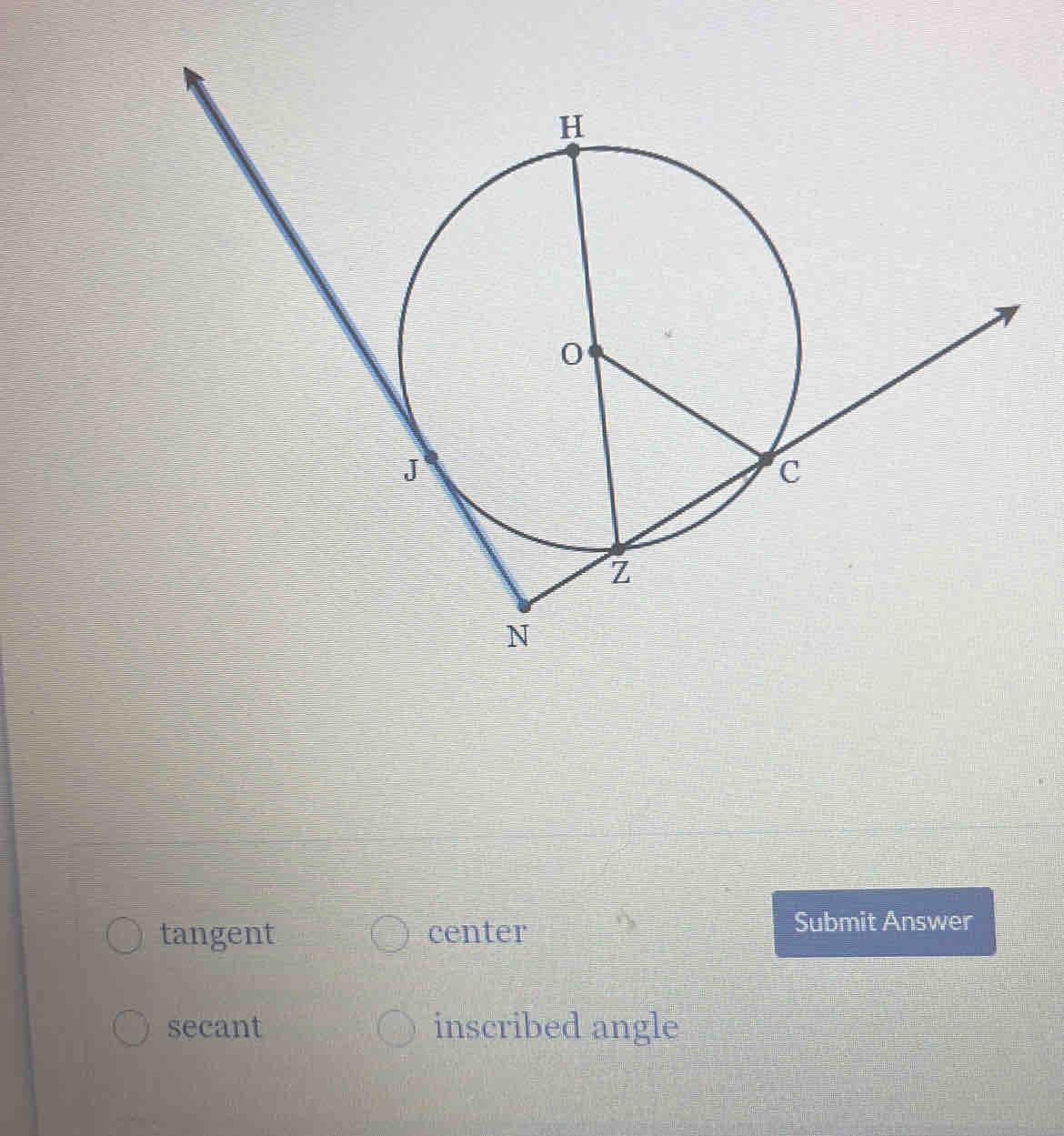 tangent center Submit Answer
secant inscribed angle