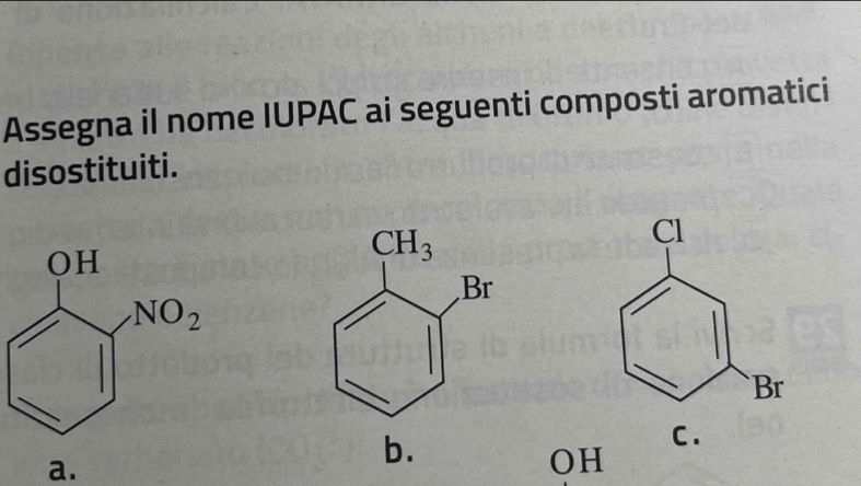 Assegna il nome IUPAC ai seguenti composti aromatici
disostituiti.
a.
OH