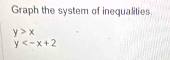 Graph the system of inequalities.
y>x
y