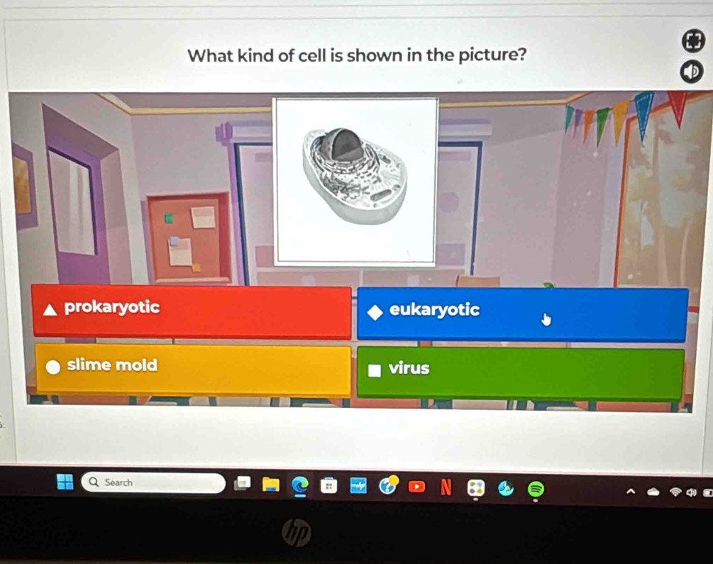 What kind of cell is shown in the picture?
prokaryotic eukaryotic
slime mold virus
Search