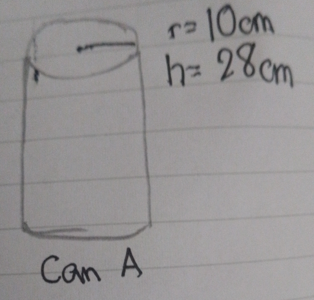 r=10cm
h=28cm