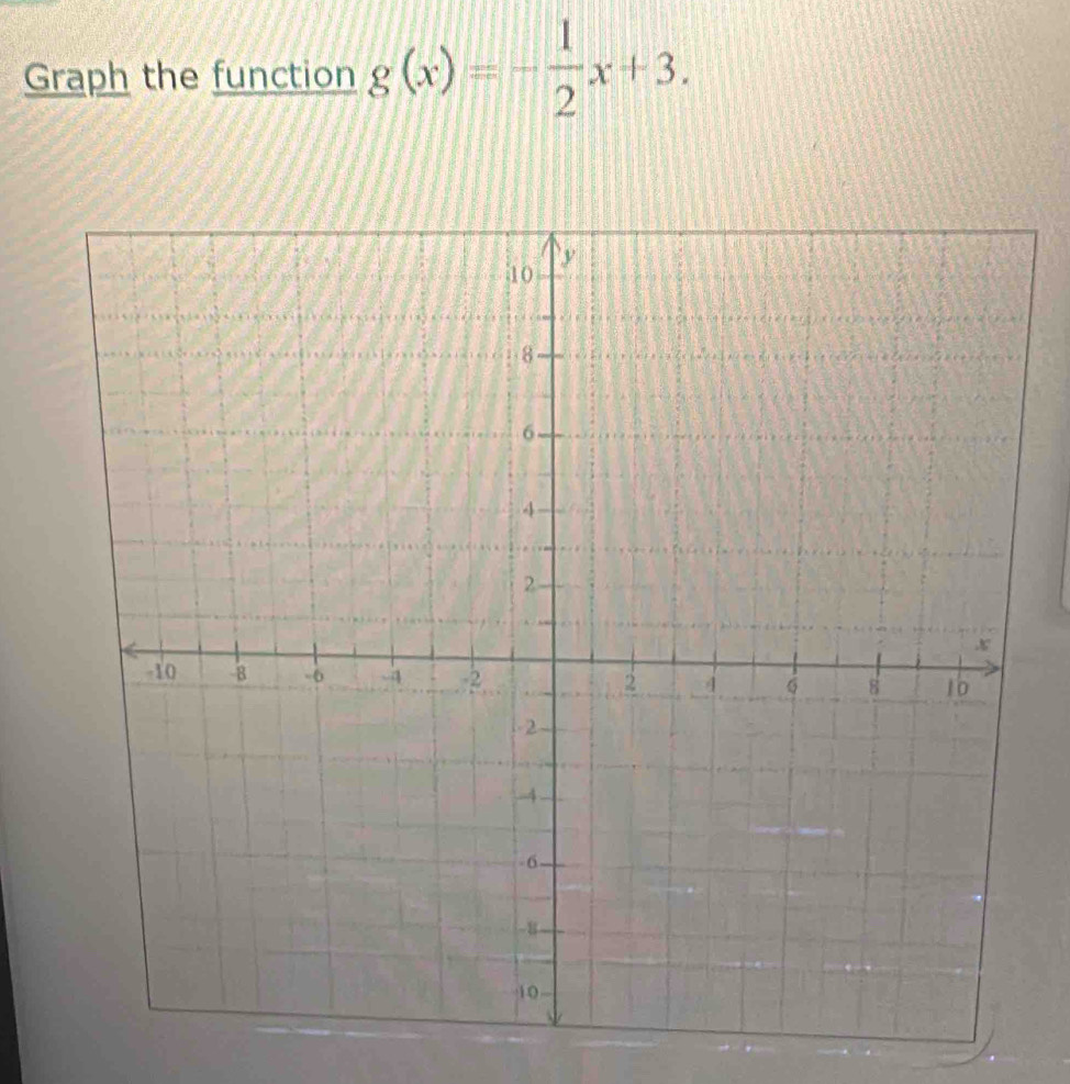 Graph the function g(x)=- 1/2 x+3.