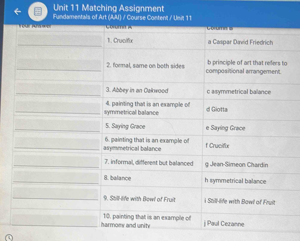 Matching Assignment 
Fundamen