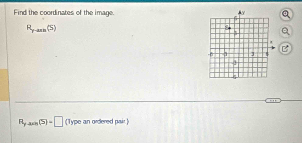 Find the coordinates of the image.
R_y-axis(S
R_y-axis(S)=□ (Type an ordered pair.)