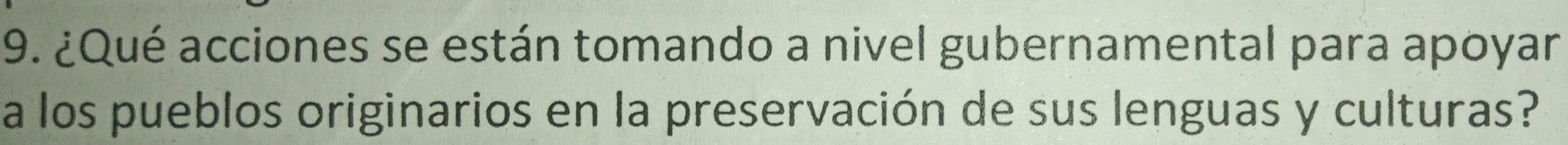 ¿Qué acciones se están tomando a nivel gubernamental para apoyar 
a los pueblos originarios en la preservación de sus lenguas y culturas?