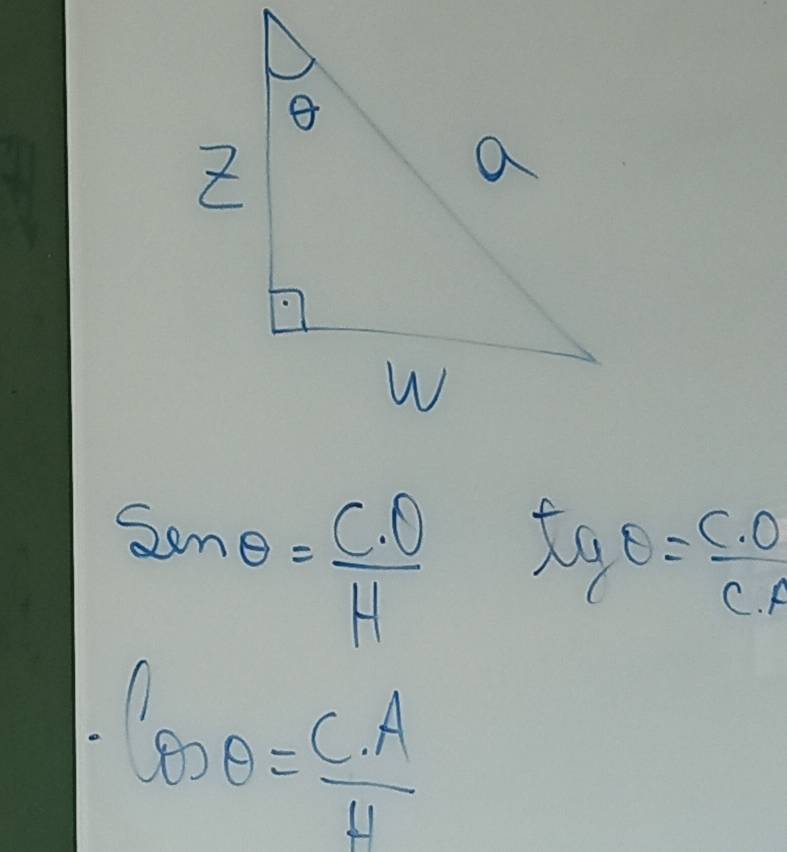 sin θ = C· O/H  tqθ = C· 0/CA 
· cos θ = C· A/H 