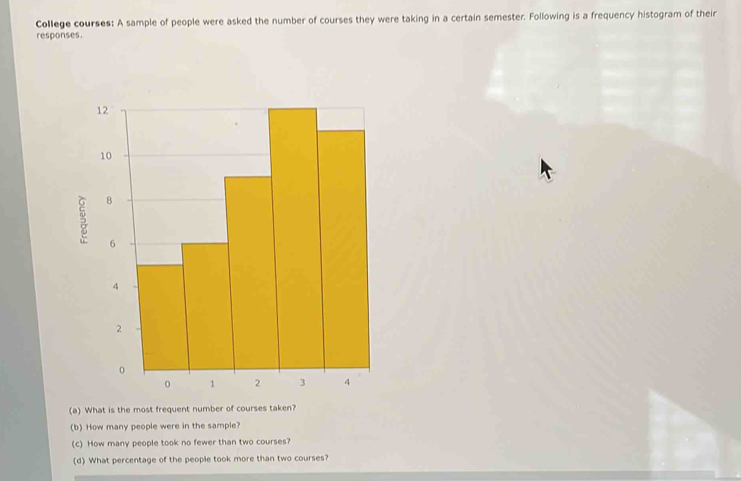 Solved: College courses: A sample of people were asked the number of ...