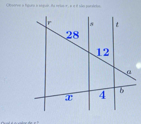 Observe a figura a seguir. As retas n, 8 e f são paralelas.