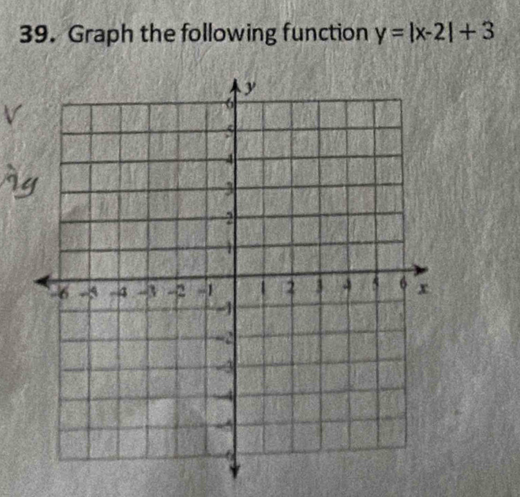 Graph the following function y=|x-2|+3