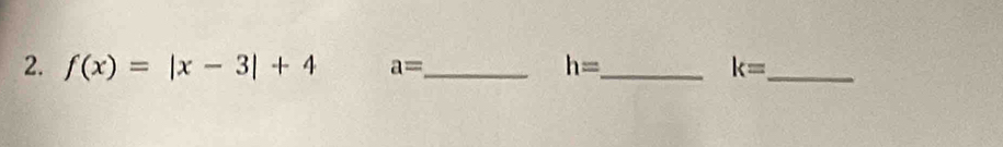 f(x)=|x-3|+4 a= _ h= _ k= _