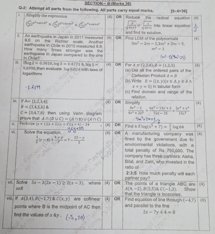 SECTION - B (Marks 36)
Q-2: Attempt all parts from the following. All parts carry equal marks [9* 4=36]
v
vil)
ii4)