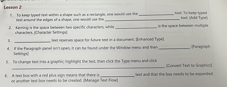 Solved: Lesson 2 1. To keep typed text within a shape such as a ...