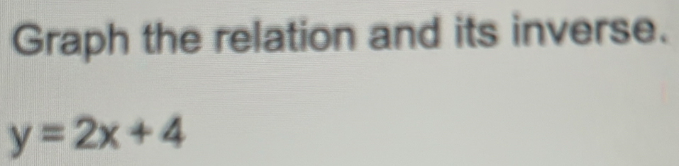 Graph the relation and its inverse.
y=2x+4