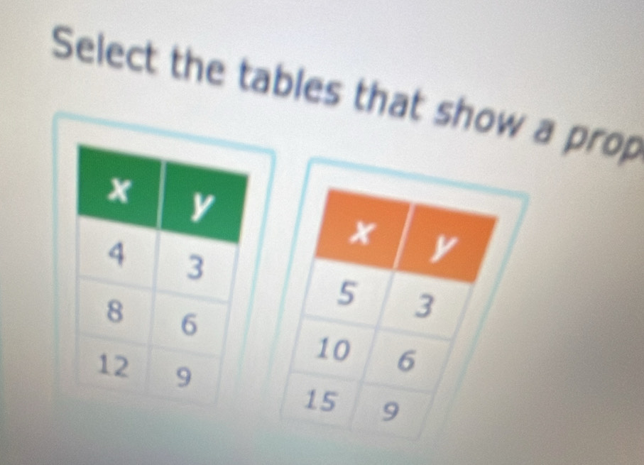 Select the tables that show a prop