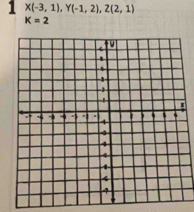 1 X(-3,1), Y(-1,2), Z(2,1)
K=2