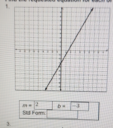 quatón 
1.
m=2 b=-3
Std Form: 
3.