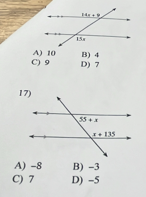 A) 10 B) 4
C) 9 D) 7
A) -8 B) -3
C) 7 D) -5