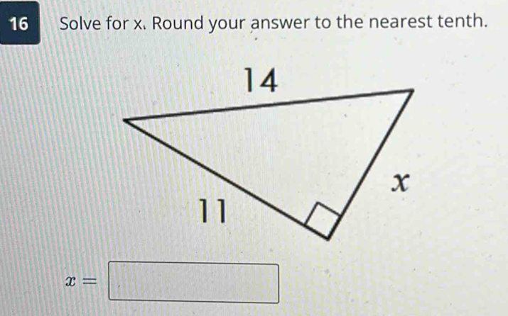 Solve for x. Round your answer to the nearest tenth.
x=□