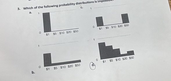 Which of the following probability distributions is impossible 
c. 1
a. 
_ 

_ 
d 
b.