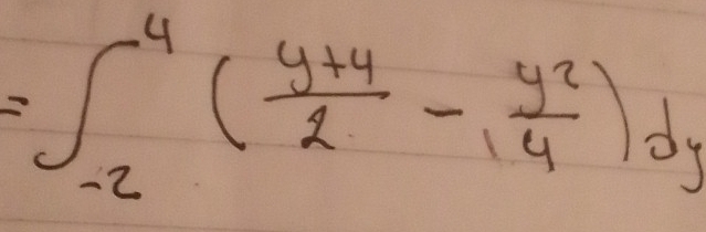 =∈t _(-2)^4( (y+4)/2 - y^2/4 )dy