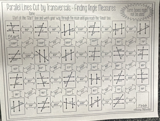 Parallel Lines Cut by Transversals - Finding Angle Measures Some boxes might
Name _not be used