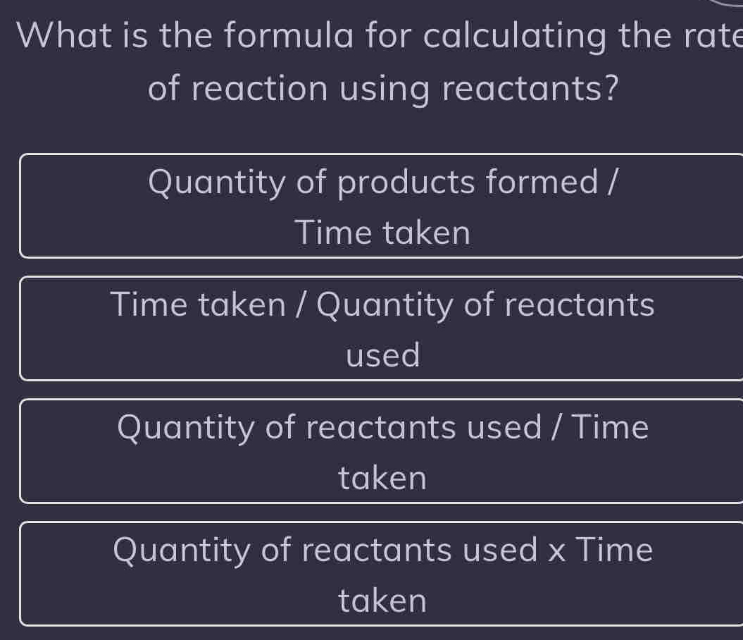Solved: What is the formula for calculating the rate of reaction using ...