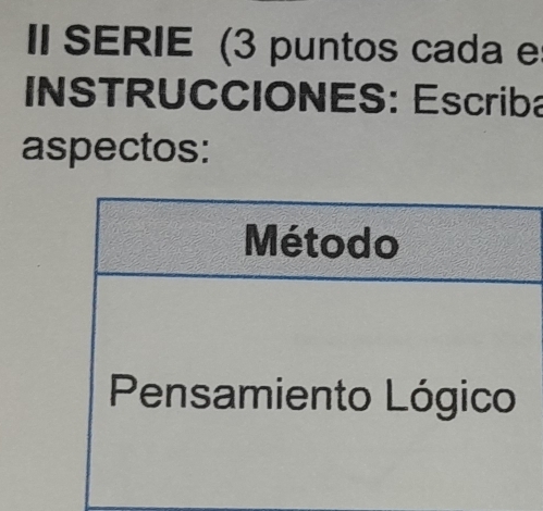 IISERIE (3 puntos cada e 
INSTRUCCIONES: Escriba 
aspectos: