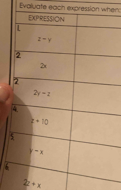 Evaluate each expression wen:
6
2z+x