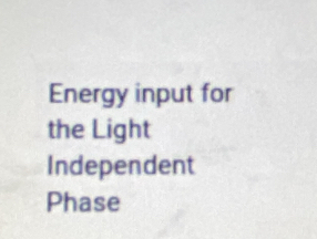 Energy input for 
the Light 
Independent 
Phase