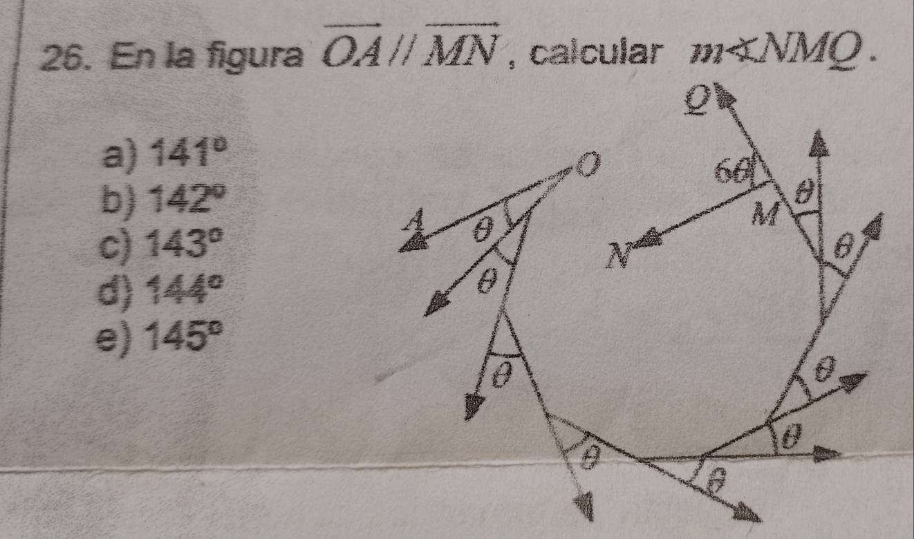 En la figura vector OAparallel vector MN , calcular m
a) 141°
b) 142°
c) 143°
d) 144°
e) 145°