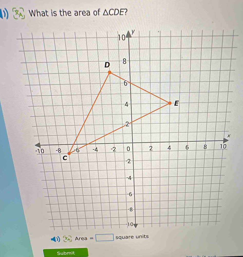 What is the area of △ CDE
Submit