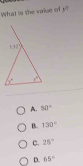 What is the value of y^n
A. 50°
B. 130°
C. 25°
D. 65°