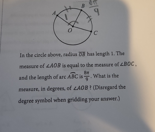 Solved: In the circle above, radius overline OB has length 1. The ...