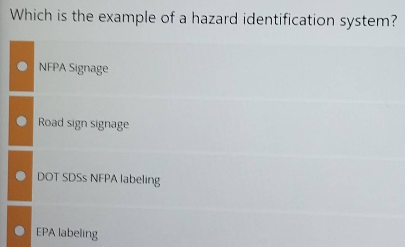 Solved: Which is the example of a hazard identification system? NFPA ...