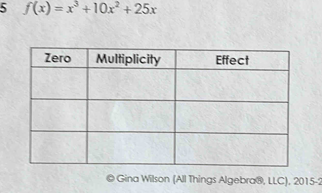 5 f(x)=x^3+10x^2+25x
O Gina Wilson (All Things Algebra®, LLC), 2015-2