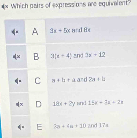 Which pairs of expressions are equivalent?