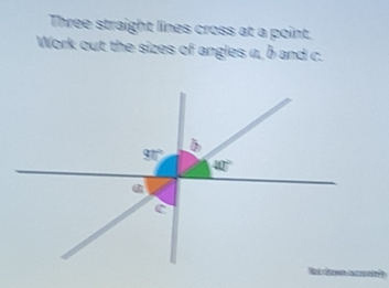 Solved: Three straight lines cross at a point. Work out the sizes of ...