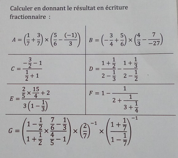 Calculer en donnant le résultat en écriture
fractionnaire :
□ 
□ 