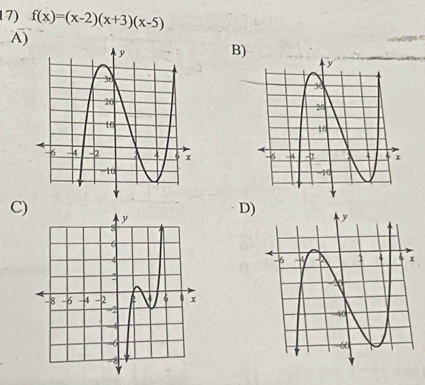 f(x)=(x-2)(x+3)(x-5)
A) 

B) 


C) 
D)