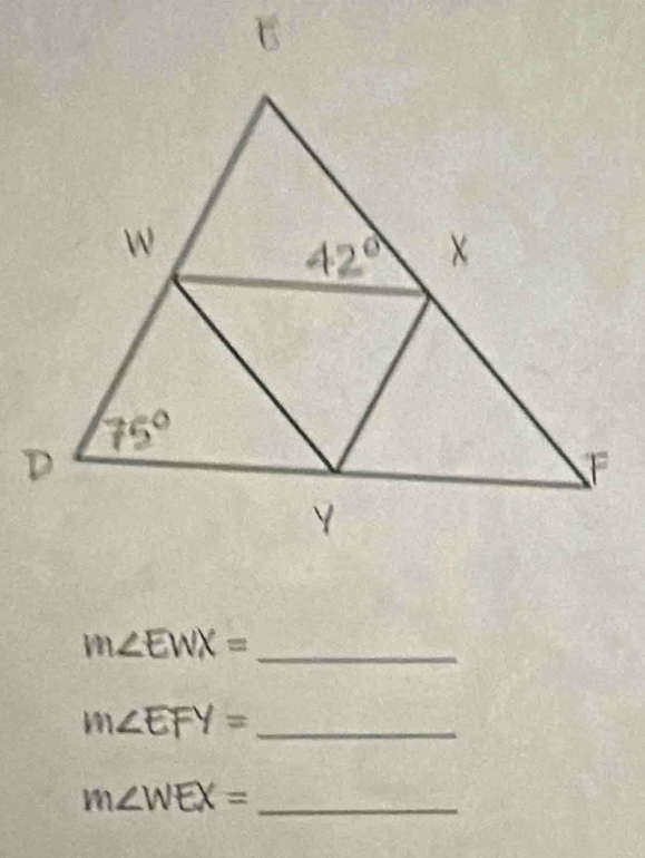 m∠ EWX= _
m∠ EFY= _
m∠ WEX= _