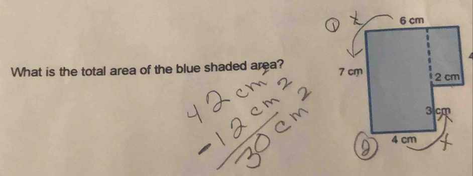 What is the total area of the blue shaded area?