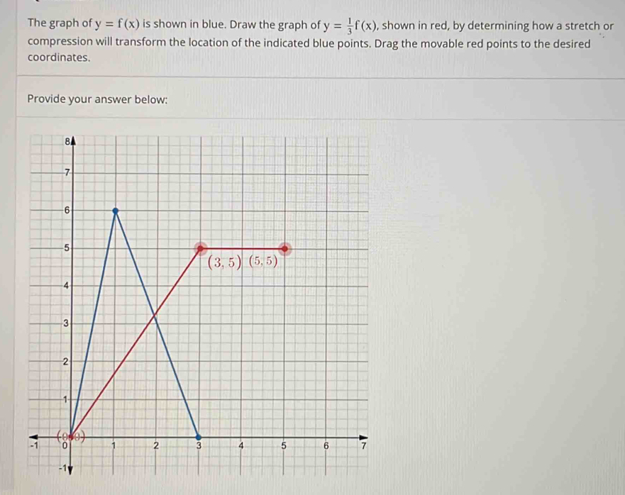 Solved: The graph of y=f(x) is shown in blue. Draw the graph of y= 1/3 ...