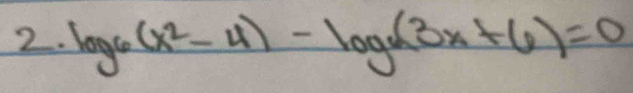 log _6(x^2-4)-log (3x+6)=0