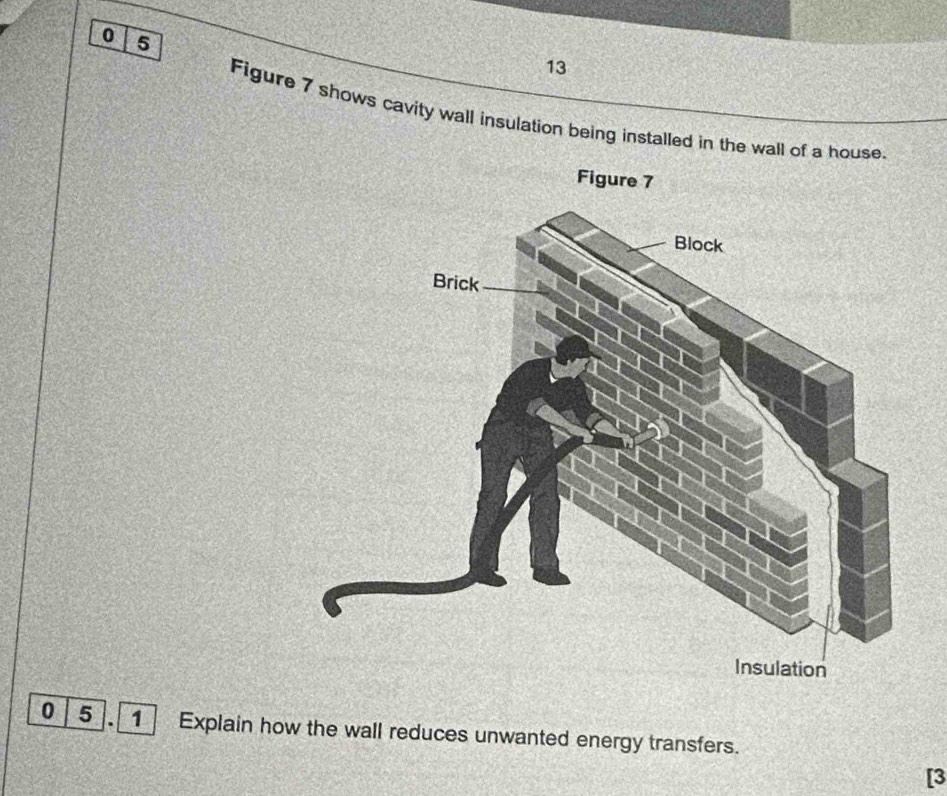 0 5
13 
Figure 7 shows cavity wall insulation being installed in the wall of a house. 
0 5 . 
[3