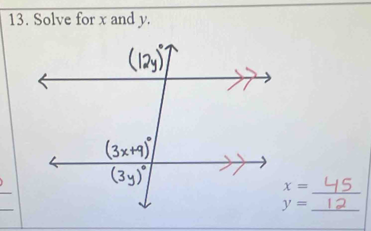 Solve for x and y. 
_ 
_
x=
_ 
_ y=