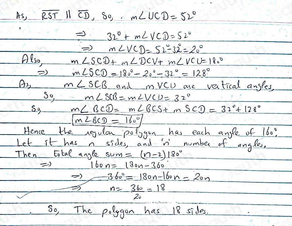 Solved: AB, BC, CD, DE and EF are five sides of a regular polygon. RST ...