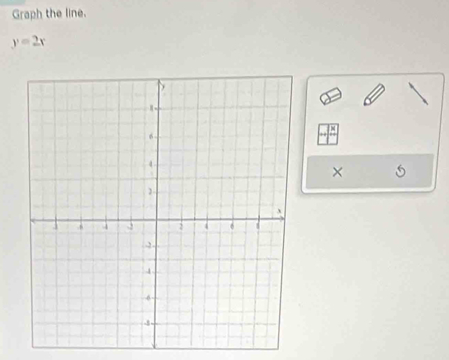 Graph the line.
y=2x
× 6